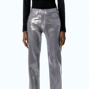 NWOT Zara TRF Viral Waxed Metallic Straight Jeans in Size 2